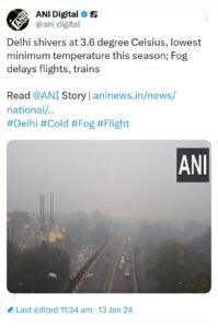 News Delhi:दिल्ली में आज लगातार दूसरे दिन इस सर्दी की सबसे ठंडी रात दर्ज की गई, महरौली-गुड़गांव रोड पर दिल्ली के आखिरी गांव आया नगर में न्यूनतम तापमान 3 डिग्री सेल्सियस तक गिर गया। भारत मौसम विज्ञान विभाग ने दिल्ली और राष्ट्रीय राजधानी क्षेत्र (एनसीआर) में ठंड और घने कोहरे की स्थिति को देखते हुए रेड अलर्ट जारी किया है।